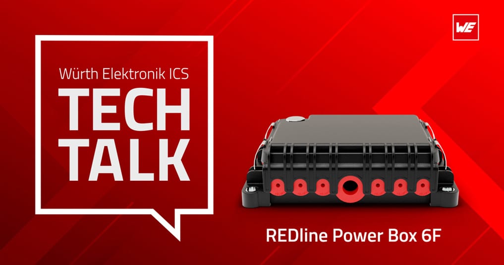 REDline Power Box Hybrid auf rotem Hintergrund mit weißer Tech Talk Sprechblase