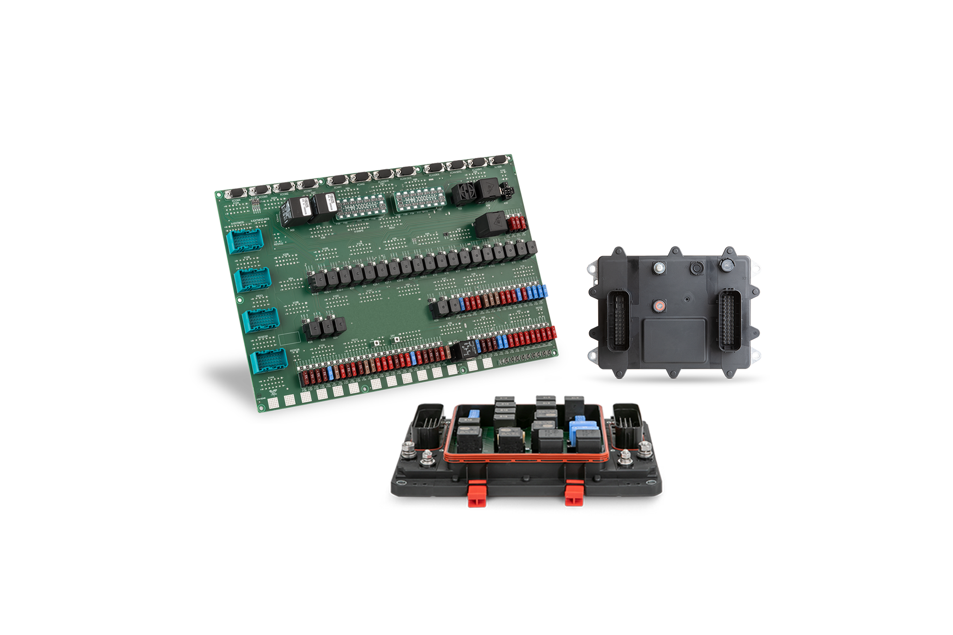 Power Distributor 3 mit Bauteilen bestückte Leiterplatten nebeneinander