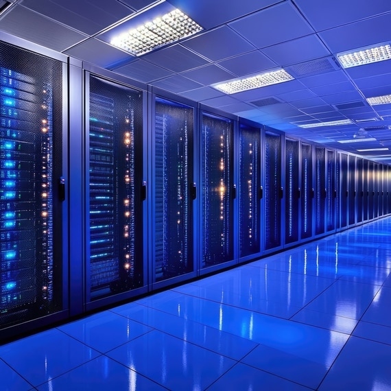 A server room that looks futuristic and clean