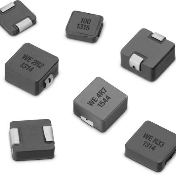 Seven electronic components on white background