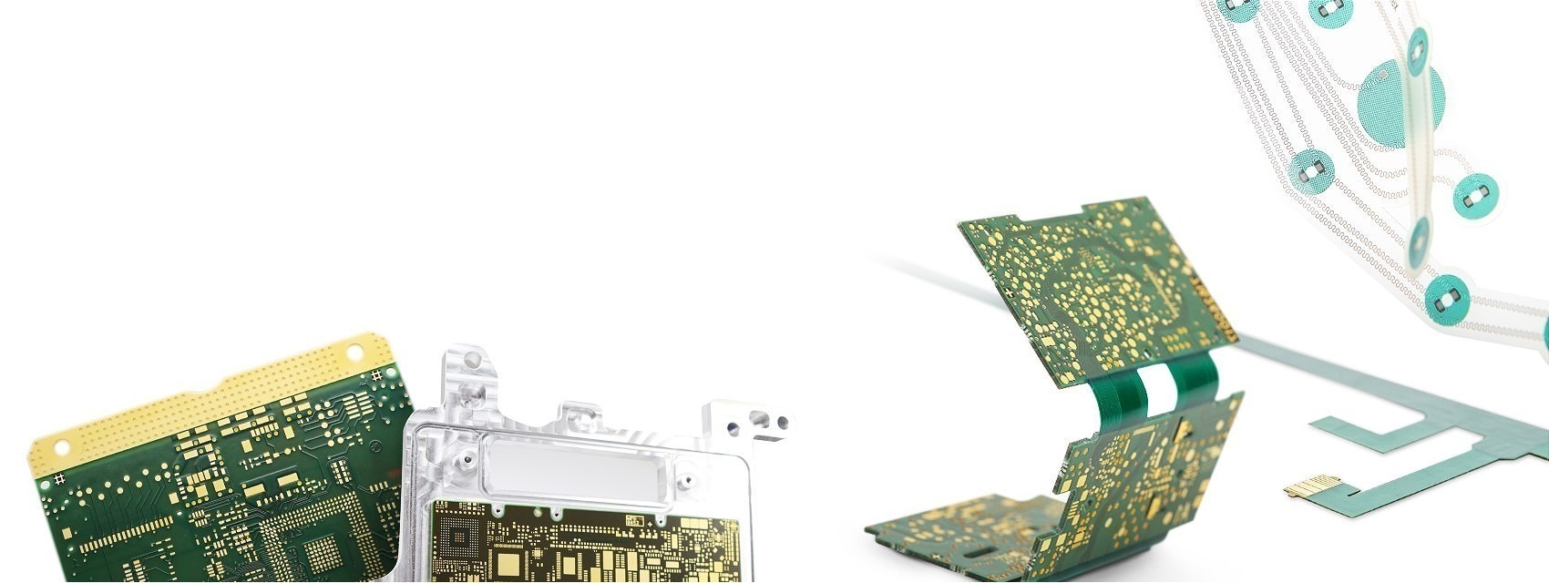 CBT Overview Printed Circuit Boards Collage showing printed circuit boards of various technologies.
