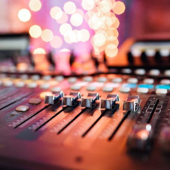 Close up of audio mixer board
