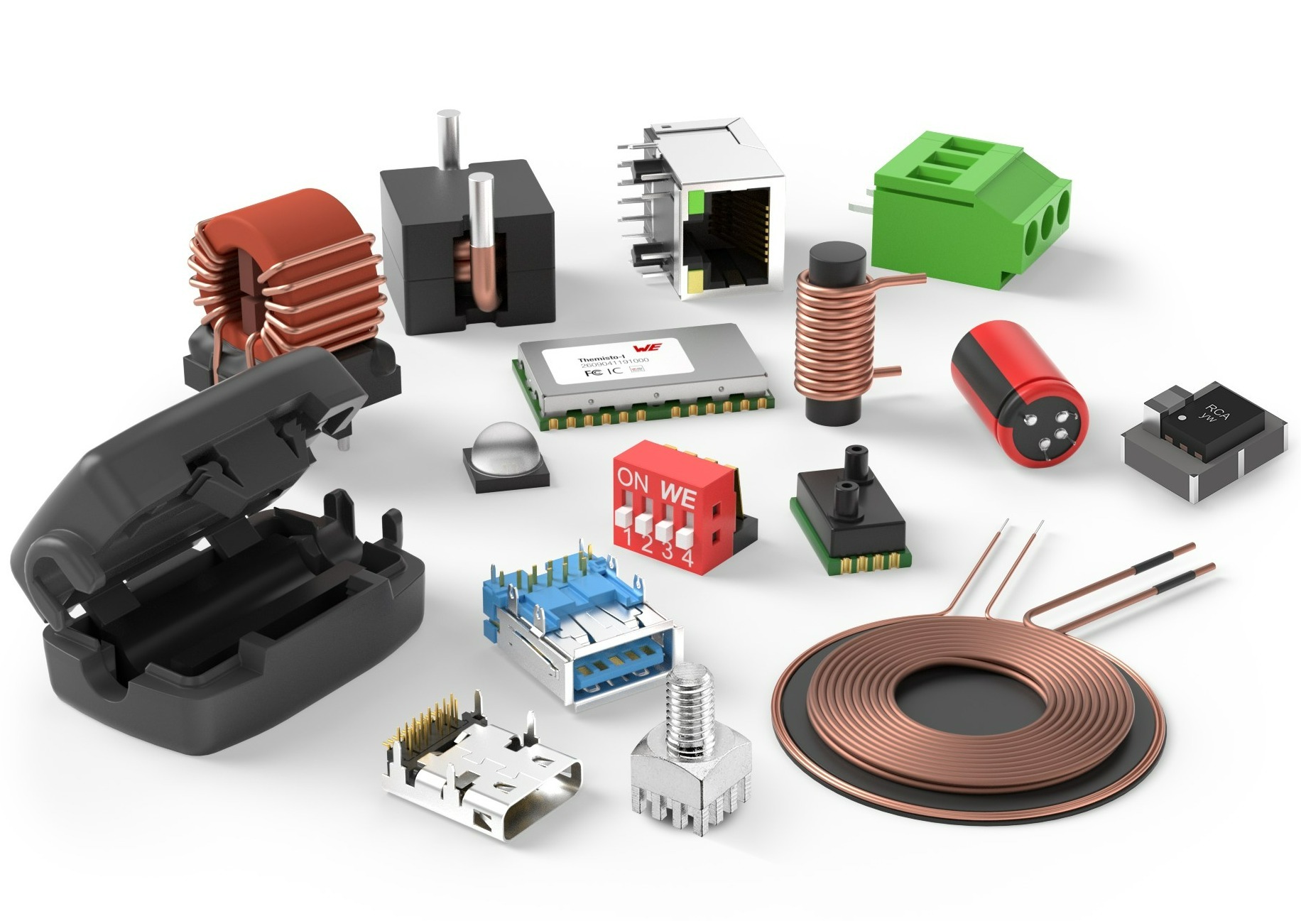 Elektronische Bauelemente Kollage Zusammenstellung von elektronischer Bauelemente als Kollage