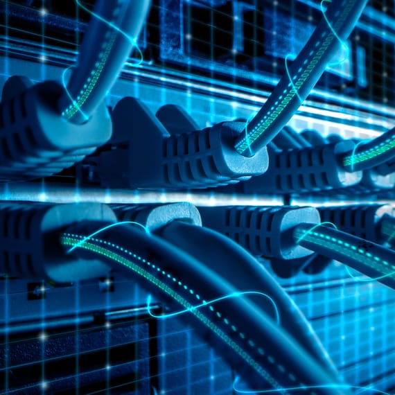 Ethernet cables plugged into server