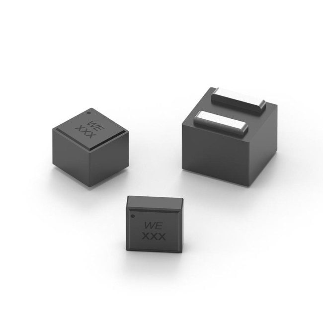 New product WE-XHMA Black SMT storage choke is shown from three perspectives