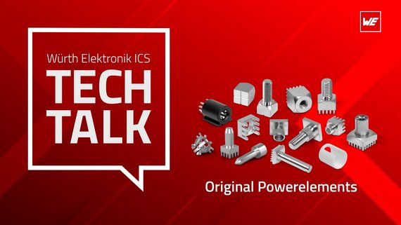 ICS TechTalk Thumbnail - Original Powerelements Various Powerelements on red background with tech talk speech bubble.
