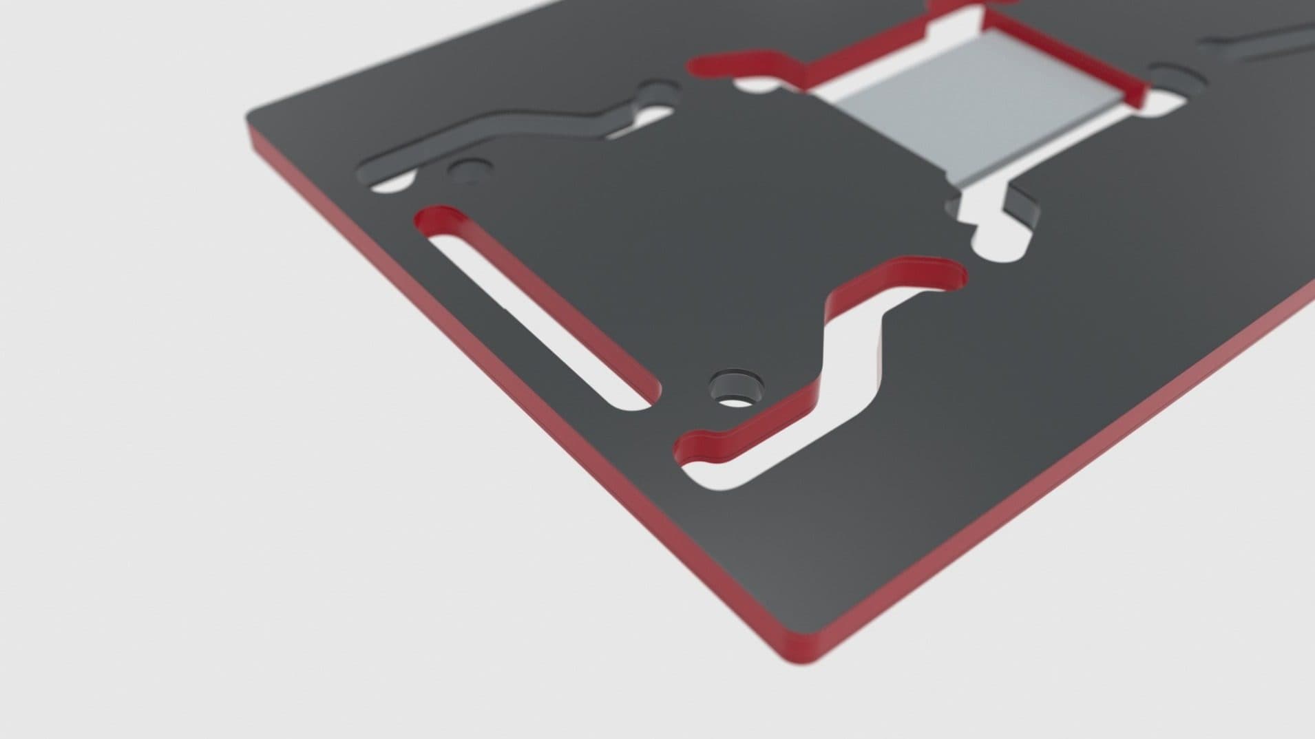 CBT Capability Milling, Cutting, Chamfering Rendering of a printed circuit board with focus on milling, cutting and chamfering