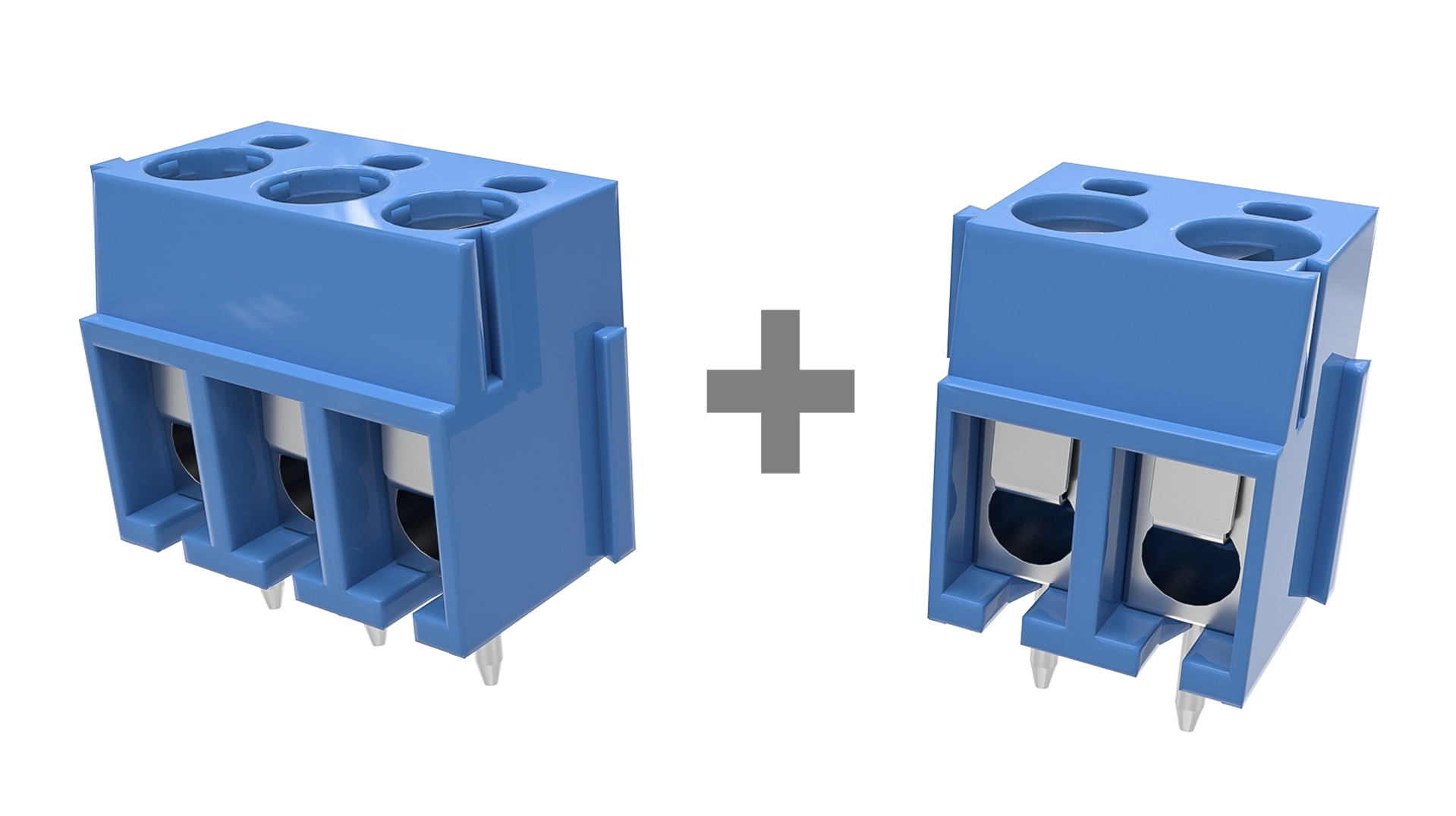 WE Plus Modular Connectors One three-pole and one two-pole connector which can be plugged together