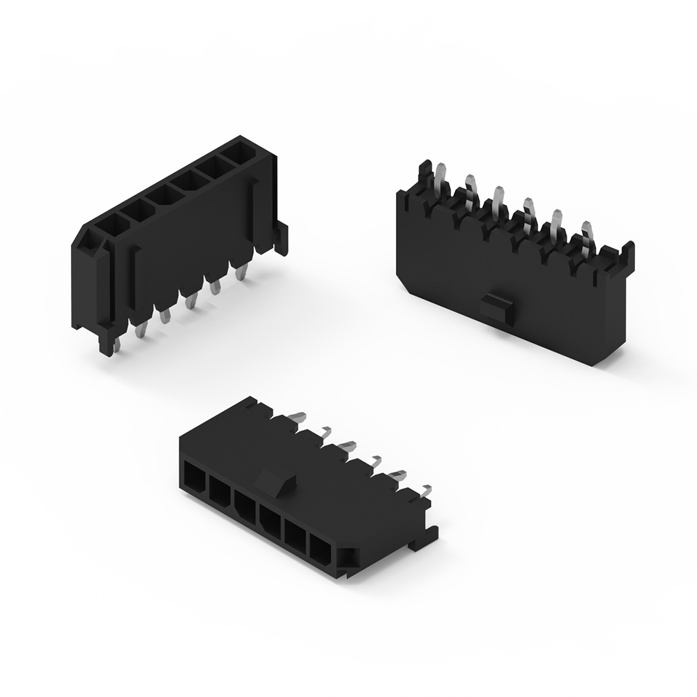 WR-MPC3 3.00mm Male Header Single Row Vertical - THT - Selective Gold The image shows a vertical THT male header with a 3.00 mm wide single-row arrangement and selective gold coating