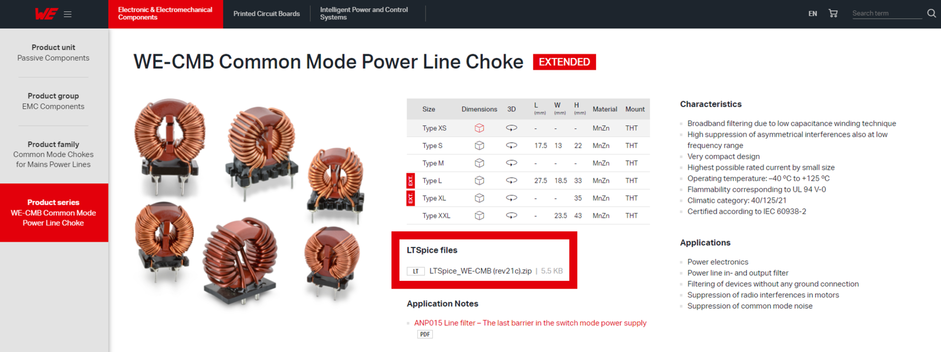 LTspice Download Online Shop Screenshot of the online store of Würth Elektronik eiSos