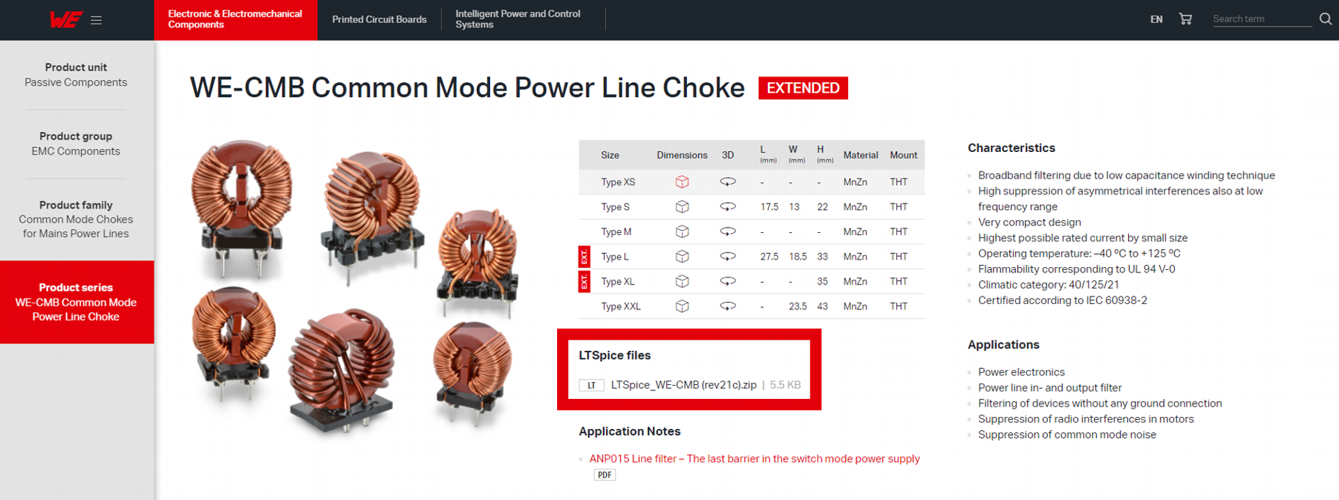 LTspice Download Online Shop Screenshot vom Online-Shop der Würth Elektronik eiSos