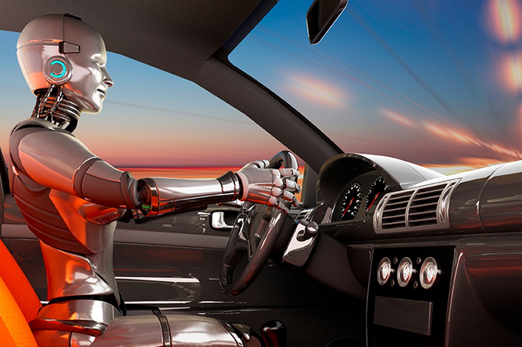 Automotive Applications Driver Assistance A crash test dummy behind the steering wheel of a car