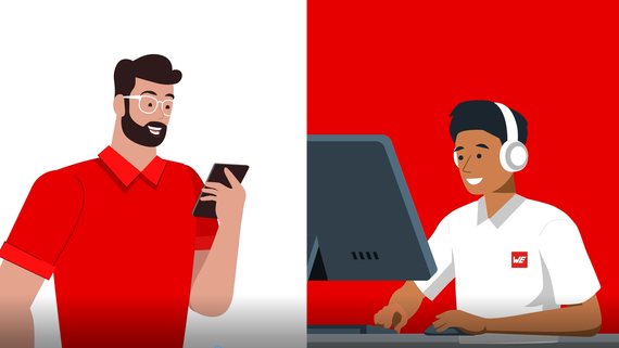 Thumbnail WE Chat Comic Zwei illustrierte Personen chatten via Smartphone und PC