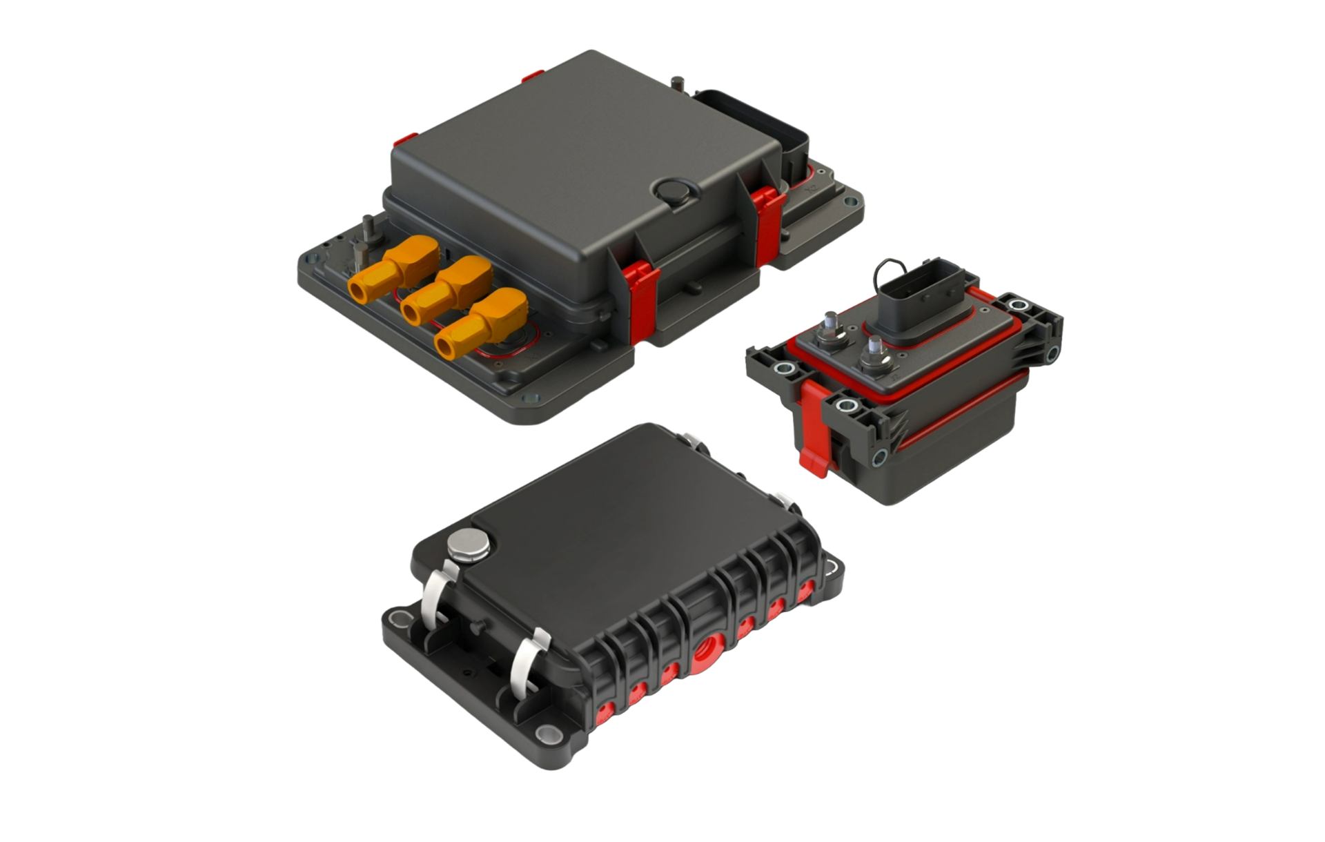 Collage 48-V-Lösungen 48-V-Lösungen REDline Power Box twin, mini und hybrid in geschlossenen Gehäusen