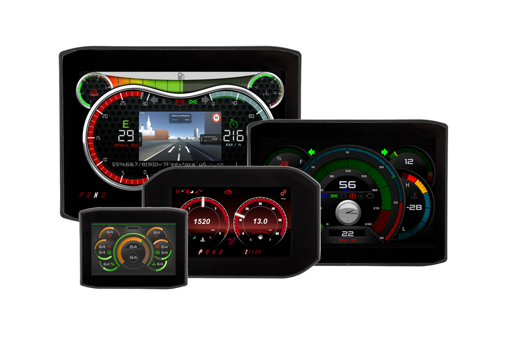 Product collage WEcabin Displays Product collage of the HMI displays WEcabin Display i5, i7, i10 and i12