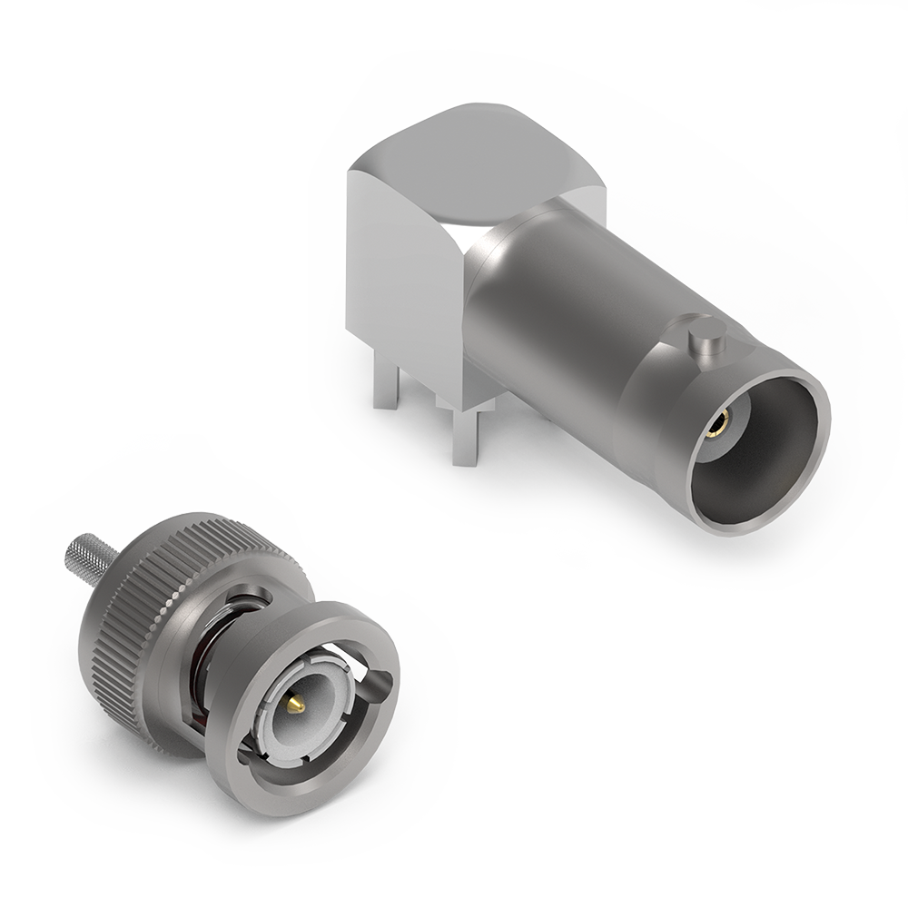 Newproduct WR-BNC A cable connector is shown on the left and a PVB connector on the right.