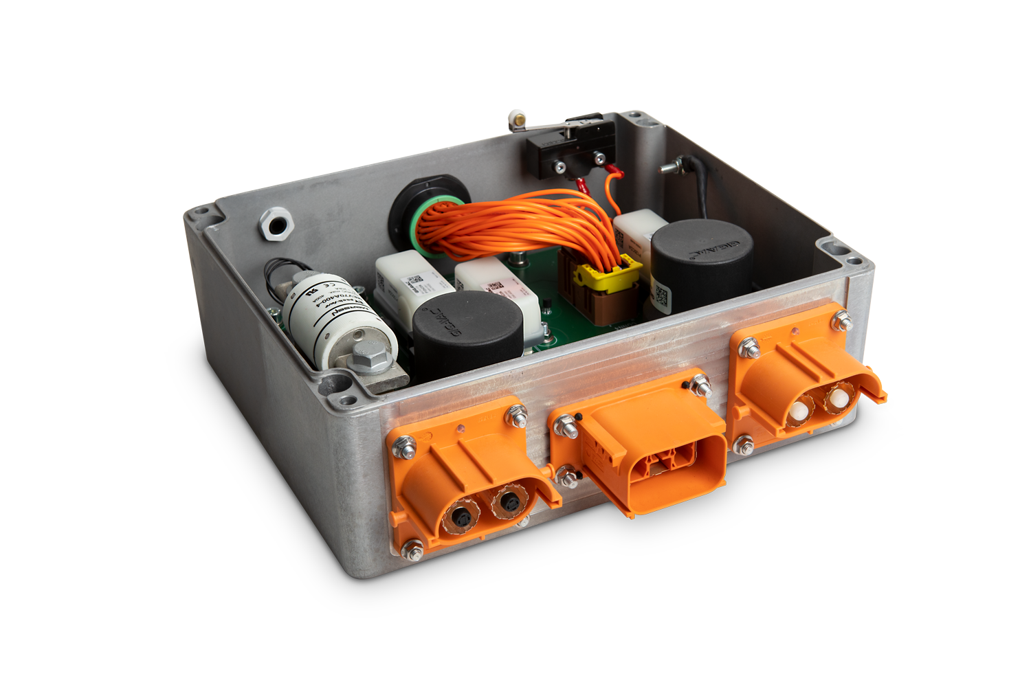 Produktbild HV PDU Demonstrator 600 Produktbild des HV PDU Demonstrator 600 geöffnet, von vorne, leicht nach rechts gedreht und freigestellt