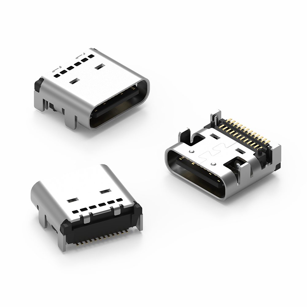 WR-COM USB 3.1 Type C Receptacle Horizontal SMT The picture shows a horizontal SMT USB 3.1 type C socket.