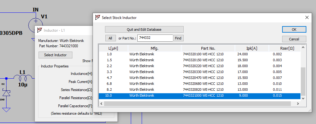 LTspice Built-in Standard Component Library Screenshot of built-in standard parts library