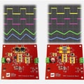 SEPIC boards for application note 135: with two uncoupled inductors (left), with a coupled inductor (right).