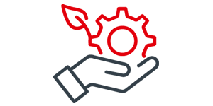 sustainability - product & service Icon of hand holding a gear with a leaf