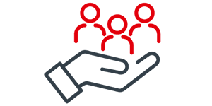 Sustainability Icon - People & Society Icon of a hand holding a person and a leaf