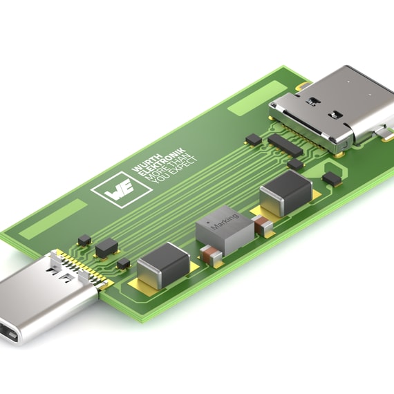 USB three component with circuit board on white background