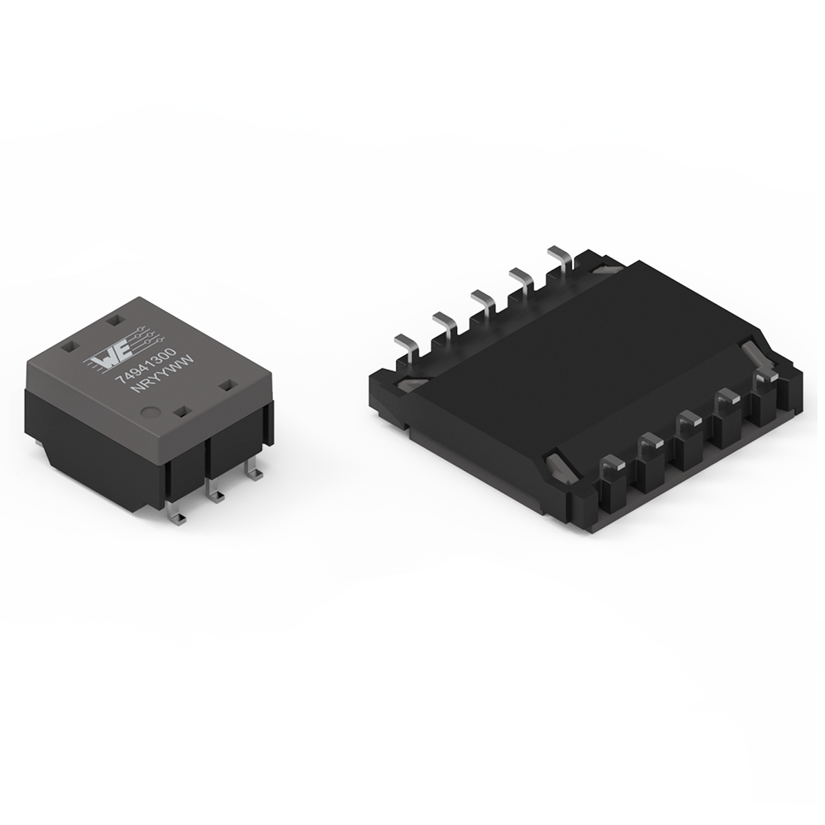 WE-BMS Black transformer for battery management systems seen from two perspectives
