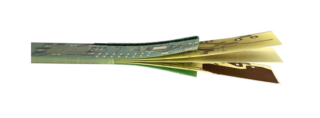 CBT BASIC sample WE.fan FANS Image showing a schematic stackup of a BASIC mulitlayer PCB , fanned out on the right