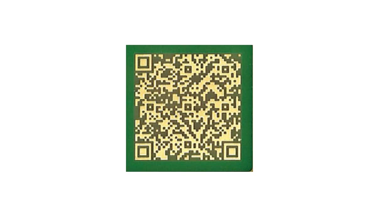 CBT BASIC sample WE.fan QR CODE Image showing QR code as a detail of the physical PCB sample WE.fan in BASIC technology