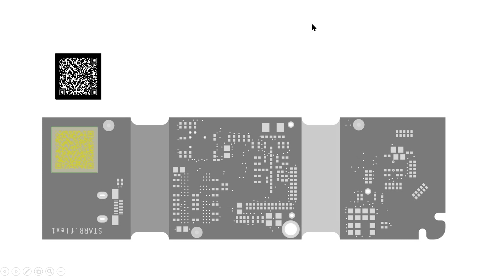 WE CBT Collage RIGID.flex Sample WE.flexone QR code Image showing qr code as a detail of the physical PCB sample WE.flexone in RIGID.flex technology