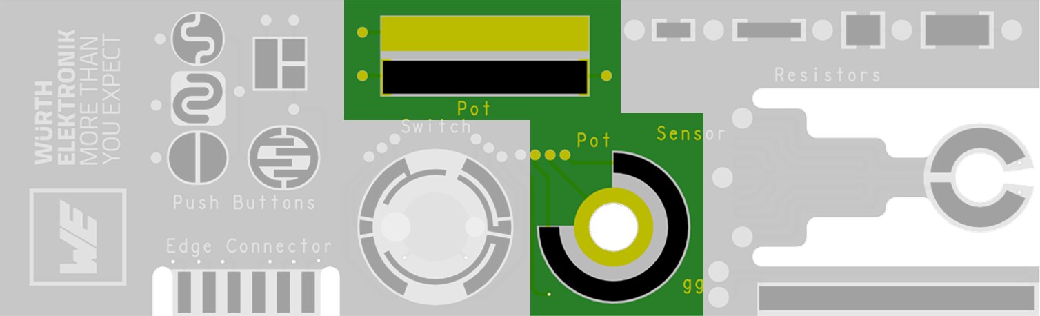CBT polymer sample potentiometer Image showing rotational potentiometer as a detail of the physical PCB sample in Printed.polymer technology