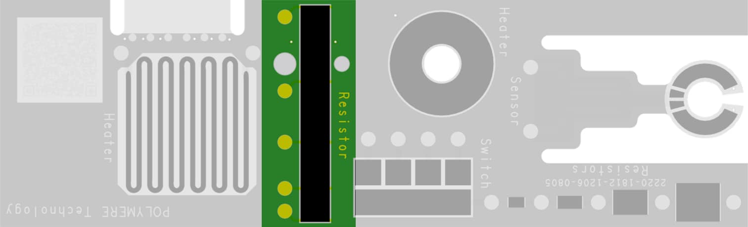 CBT polymer sample slider potentiometer Image showing slider potentiometer as a detail of the physical PCB sample in Printed.polymer technology