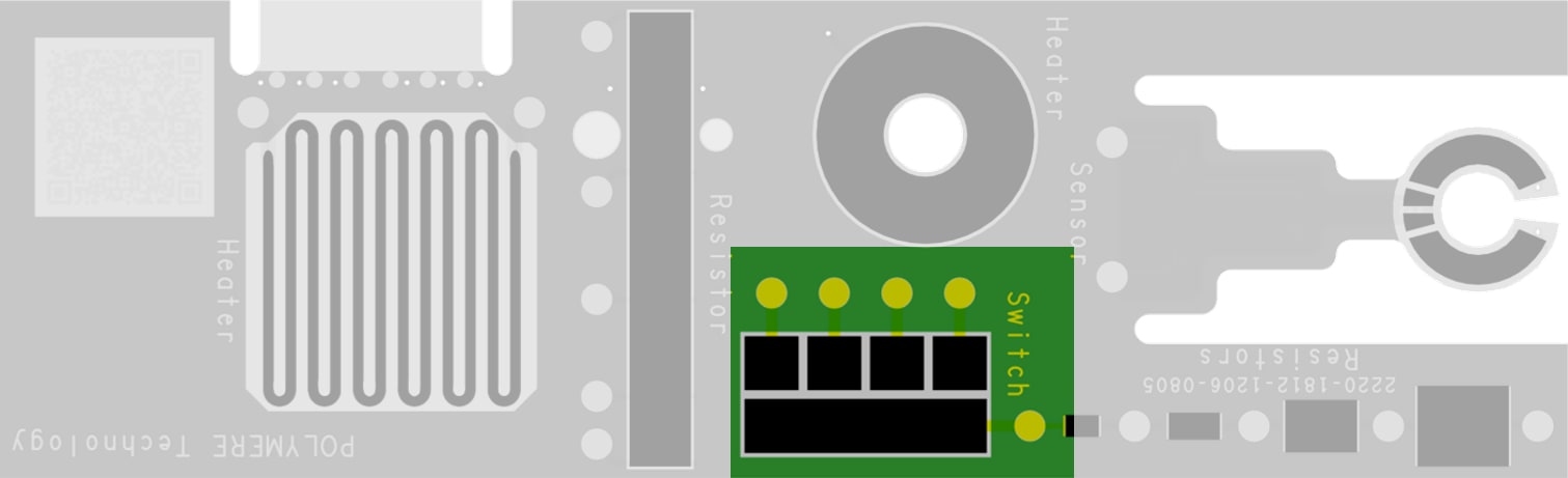 CBT polymer sample switch bottom Image showing a linear switch as a detail of the physical PCB sample in Printed.polymer technology