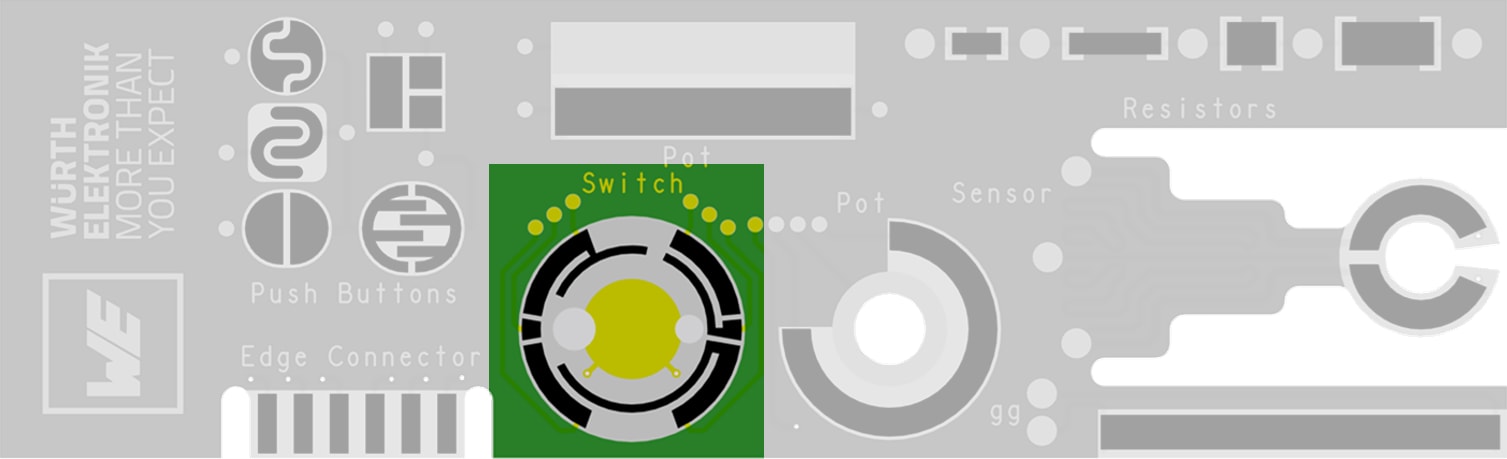 CBT polymer sample switch top Image showing a rotary switch as a detail of the physical PCB sample in Printed.polymer technology