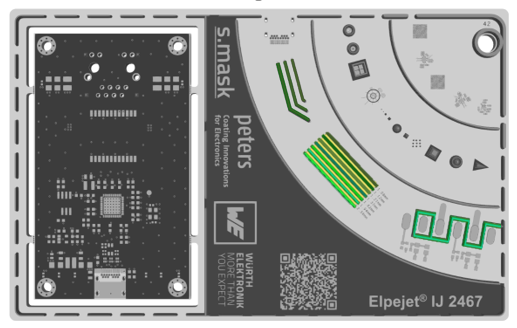 CBT physical PCB sample s.mask creepage distance extensions 11_2025, additive inkjet-based solder mask process