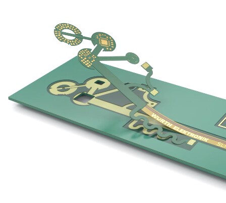 CBT Hand sample WE.scope CONTOUR 2 The image shows our physical PCB sample WE.scope in SLIM.flex technology