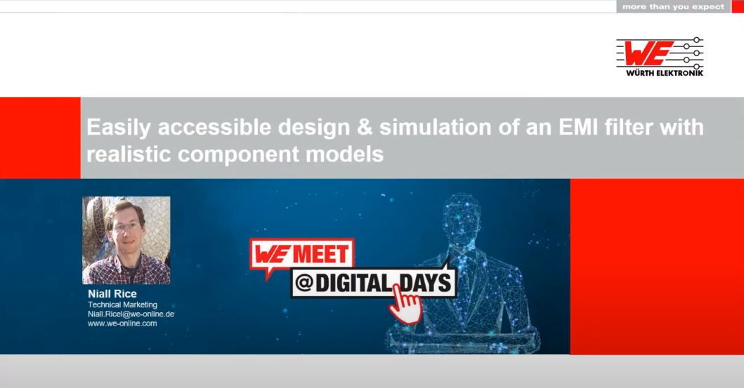 WE meet @ Digital Days 2021_ Easily accessible design & simulation of an EMI fil Webinar Thumbnail with PowerPoint presentation