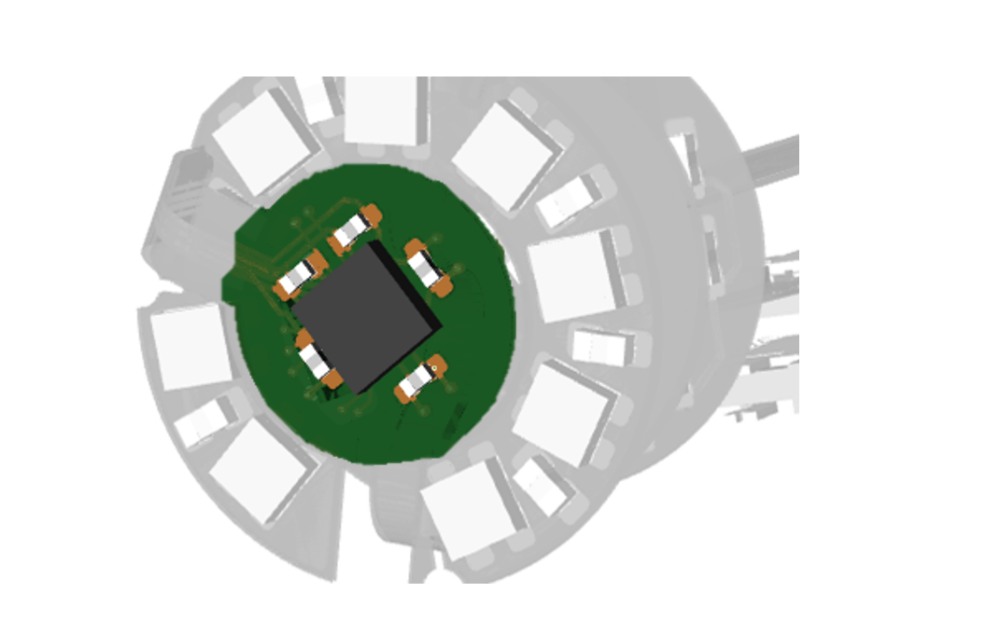CBT Handmuster WE.scope Sensor DE Bild zeigt runde PCB mit Sensor als Detail des Handmusters WE.scope in SLIM.flex Technologie