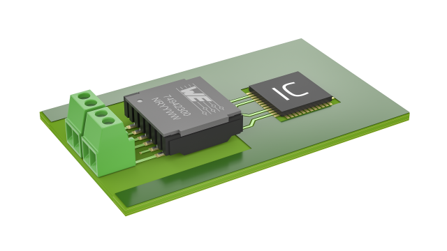 Der IC sollte in einem Abstand von 1-2 cm zum Übertrager platziert werden, um magnetische Kopplung zu vermeiden.