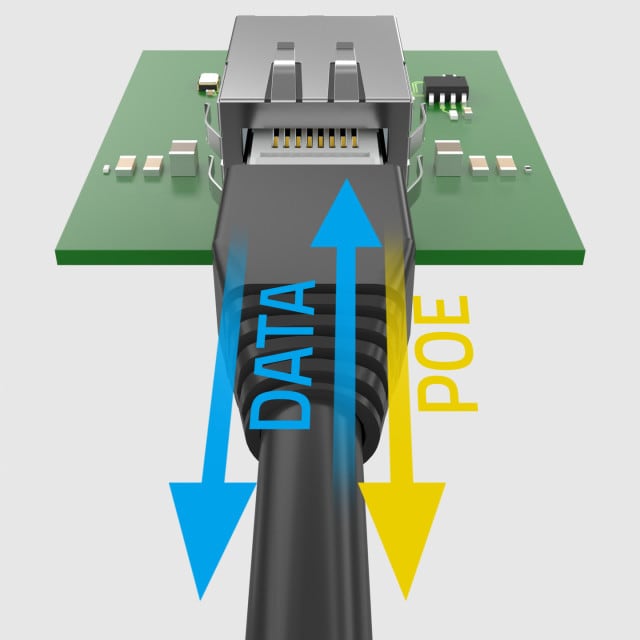 PoE fähige Buchsen ermöglichen es, externe Peripheriegeräte mit bis zu 1000 mA zu versorgen. Folgende Standards werden unterstützt: IEEE 802.3af, IEEE 802.3at und IEEE 802.3bt.