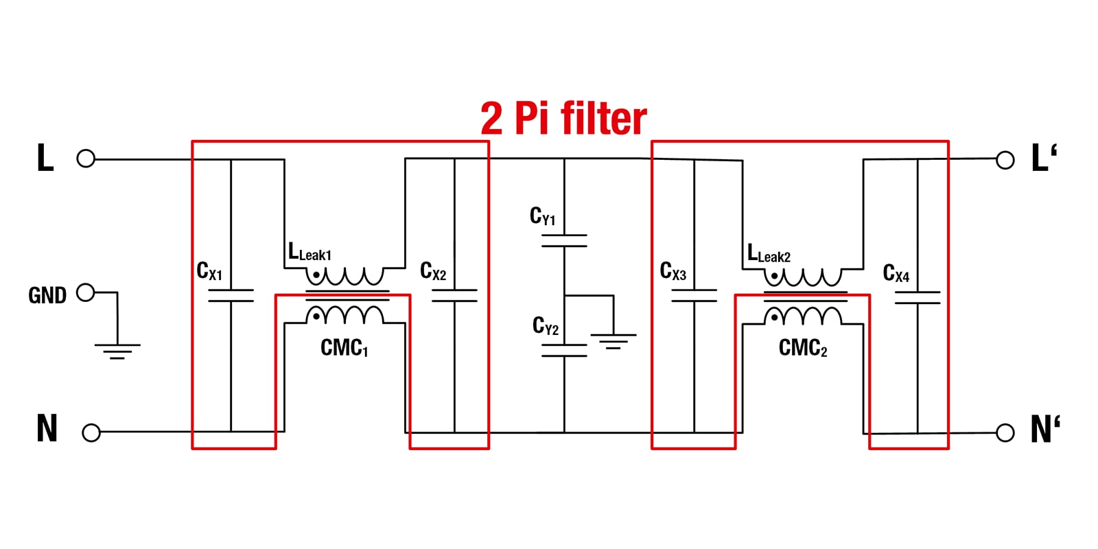 Evaluation Board DC 2stepCMC Filter 2-stage Pi filter for differential mode attenuation Schematic with second Common Mode Choke Evaluation Board DC 2stepCMC Filter 2-stage Pi filter for differential mode attenuation Schematic with second Common Mode Choke