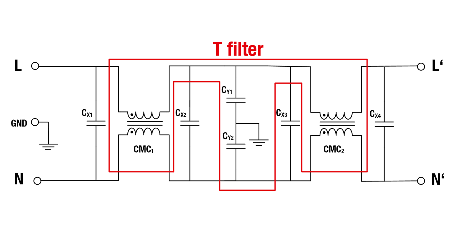 Evaluation Board DC 2stepCMC Filter T-filter for common mode attenuation Schematic with second Common Mode Choke Evaluation Board DC 2stepCMC Filter T-filter for common mode attenuation Schematic with second Common Mode Choke