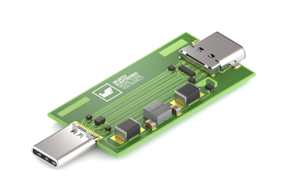 USB three component with circuit board on white background