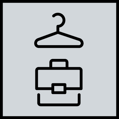 eiSos icon luggage Gray icon with a coat hanger and a suitcase.