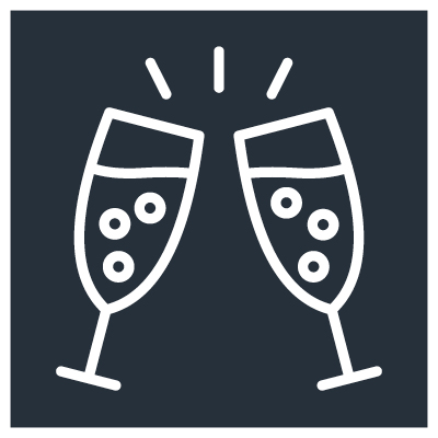 eiSos icon Catering Dunkelgraues Icon mit zwei gefüllten Sektgläsern