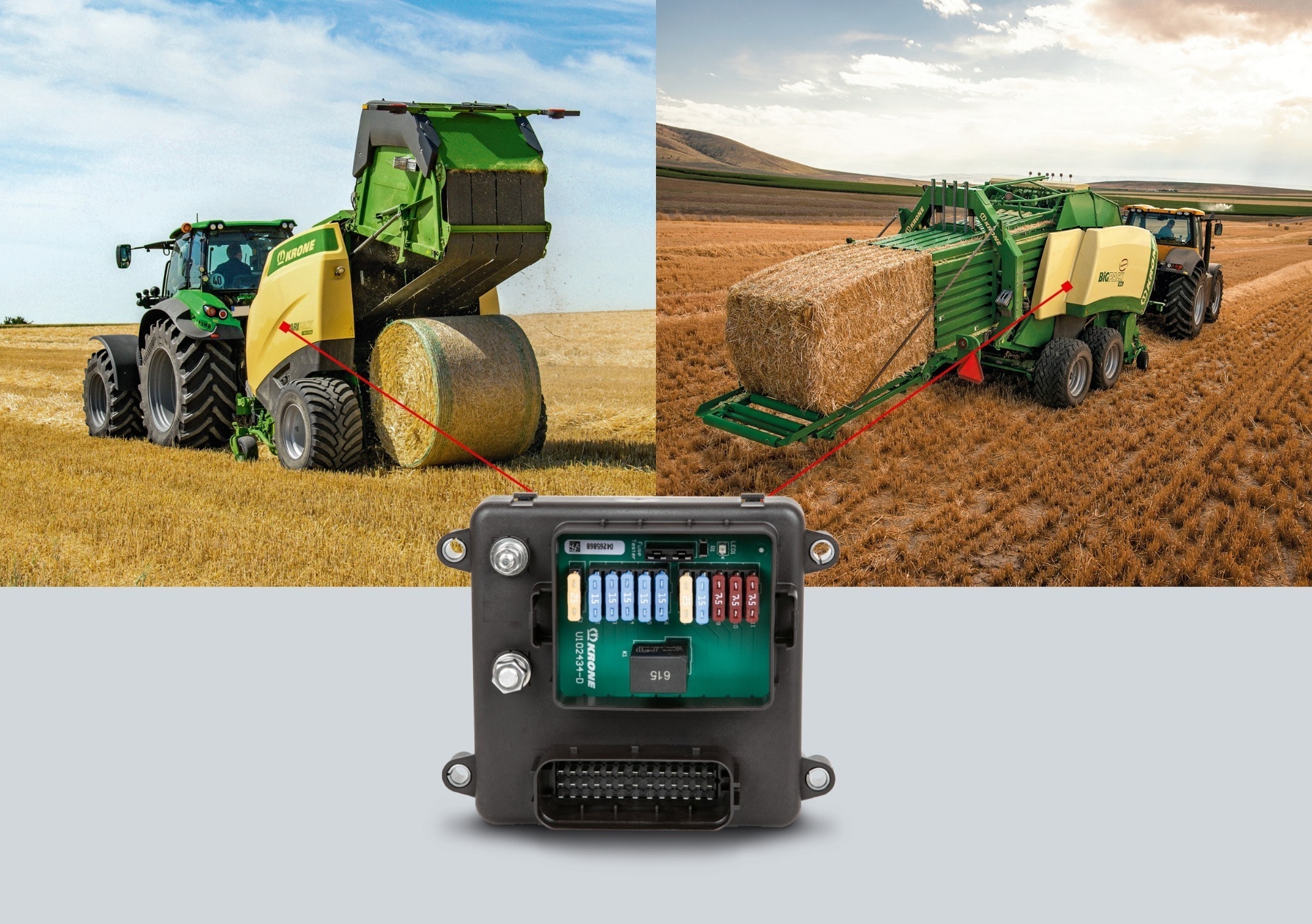 Referenzbild Krone - REDline Power Box Medium REDline Power Box Medium mit zwei Agrarmaschinen im Hintergrund
