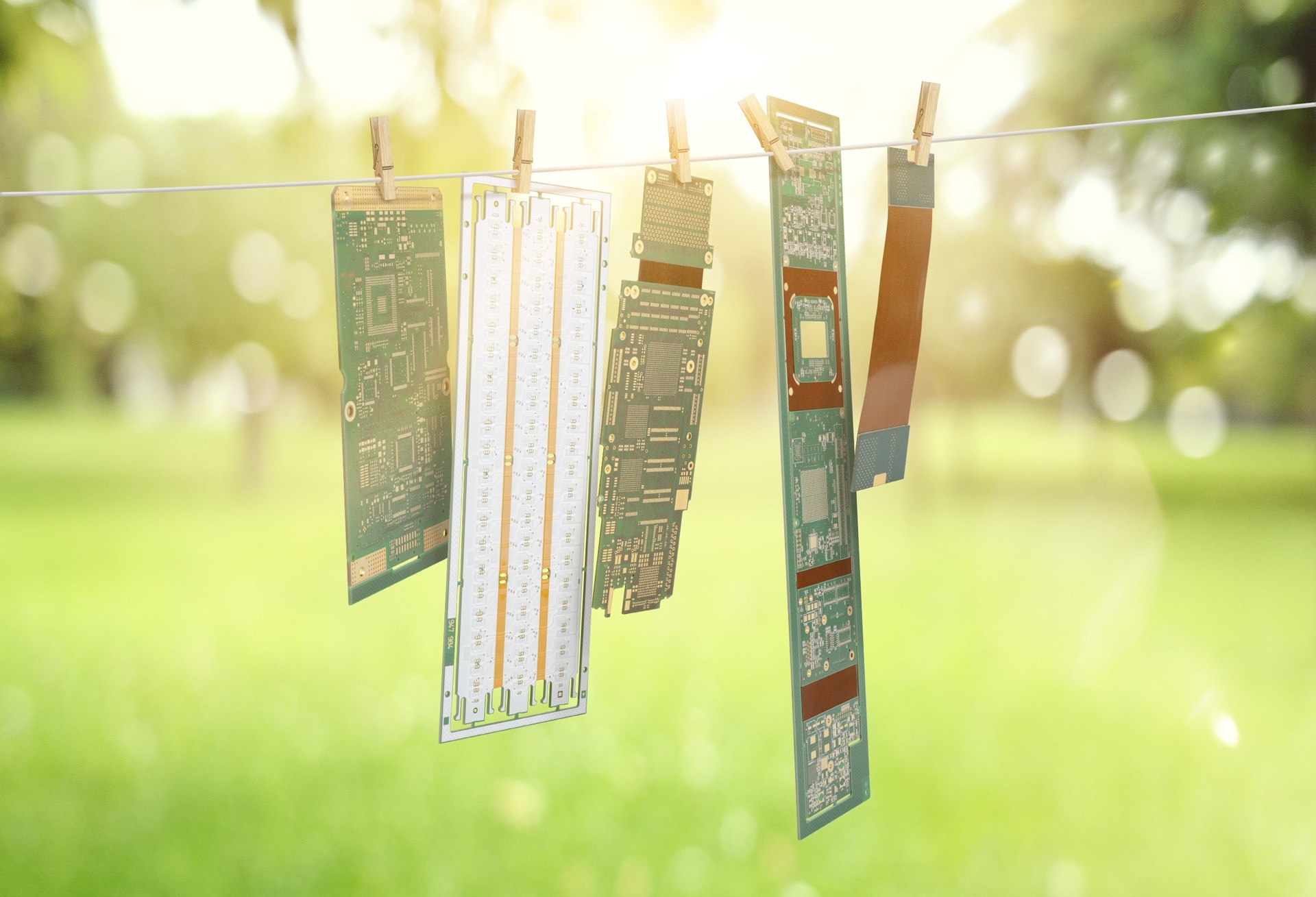 CBT Information Drying Moisture RIGID.flex Picture shows PCBs hanging on clothesline