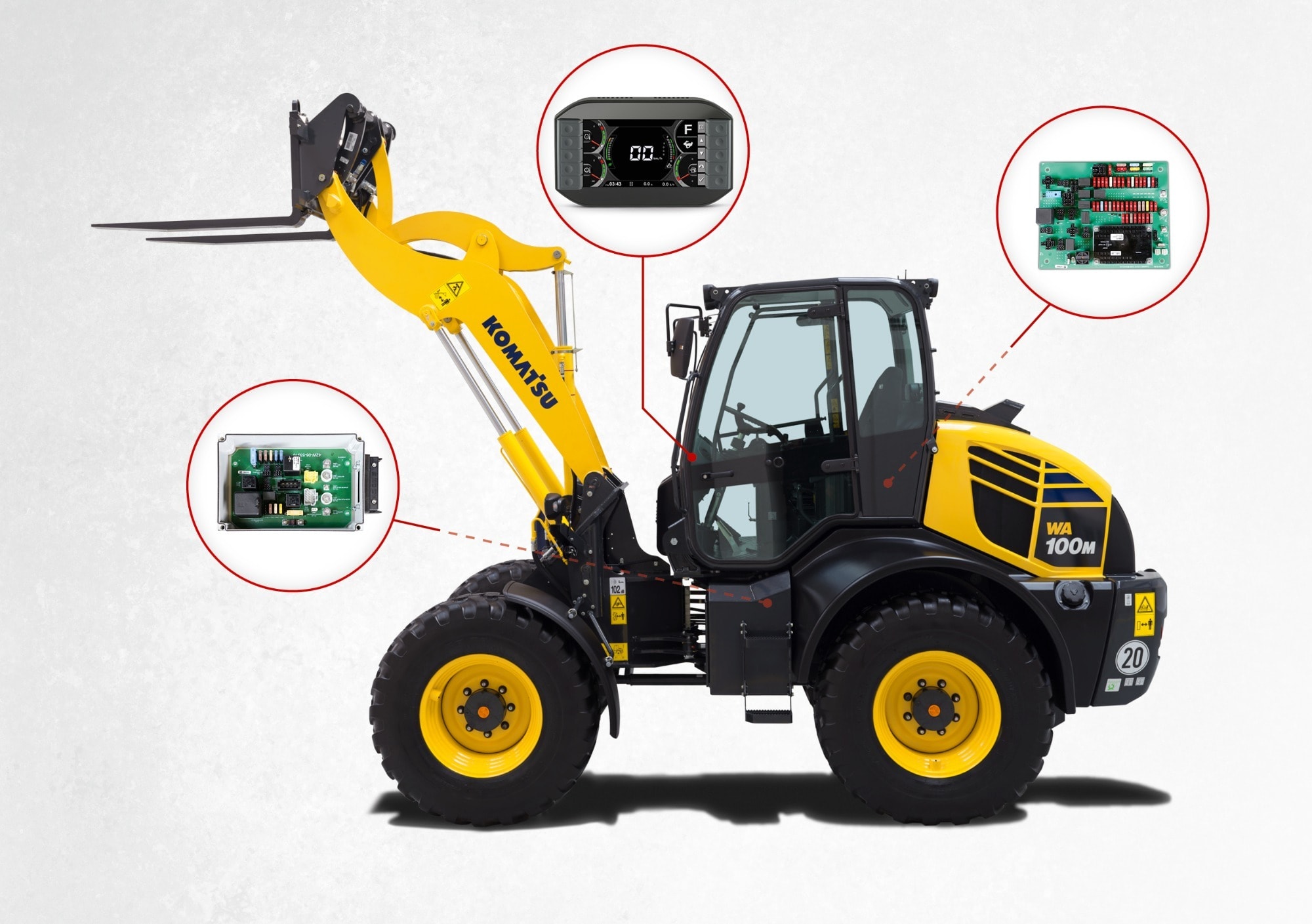 Reference picture wheel loader from Komatsu Komatsu wheel loader with solutions from Würth Elektronik ICS