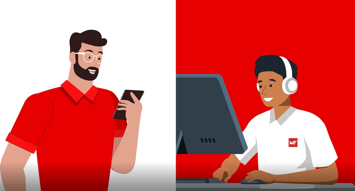 Thumbnail WE Chat Comic Two illustrated people are chatting via phone and pc